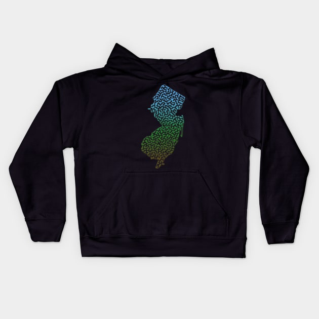 New Jersey State Outline Maze & Labyrinth Kids Hoodie by gorff